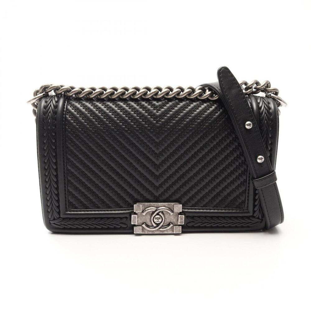 Chanel Boy Shoulder Bag Handbag Leather Women's Black